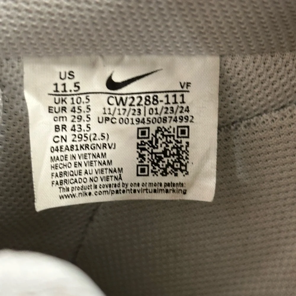 Men’s Nike Air Force AF1 Size 11.5 Swoosh Leather Shoe Sneaker Triple White